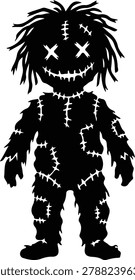 Spooky Voodoo Doll Silhouette Vector Illustration for Halloween Horror Design