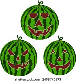 Spooky Watermelon Jack O Lantern Decoration Set for a Halloween Celebration. Cute Watermelon Monster for a Fun and Scary Holiday Season.