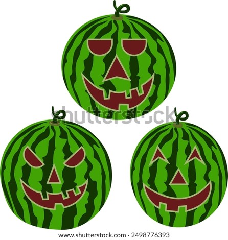 Spooky Watermelon Jack O Lantern Decoration Set for a Halloween Celebration. Cute Watermelon Monster for a Fun and Scary Holiday Season.