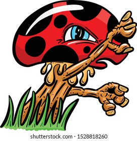 Spooky Weird Mushroom Toadstool Character Vector Illustration With Eyes and Face