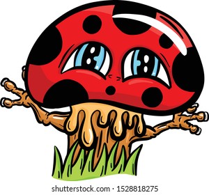 Spooky Weird Mushroom Toadstool Character Vector Illustration With Eyes and Face