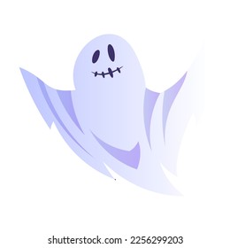 Spooky White Ghost or Spirit of Dead Flying Vector Illustration