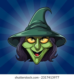 Spooky Witch Head Cartoon Poster illustration