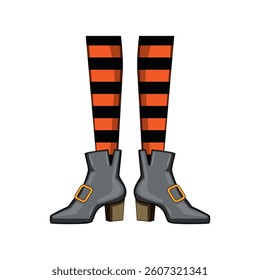 spooky witch legs cartoon. pointed black, green socks, tights dress spooky witch legs sign. isolated symbol vector illustration