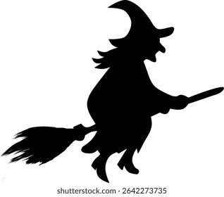 Silhueta de bruxa assustadora em um vassoura, perfeito para projetos de Halloween