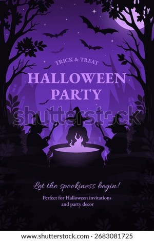 Spooky Witches Around Cauldron on Halloween Poster