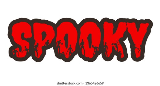 Spooky word and silhouettes on them. Halloween theme sticker