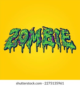 Palabras espeluznantes zombie con letras a mano fundidas ilustraciones de texto vectores para tu logo de trabajo, camiseta de mercancía, pegatinas y diseños de etiquetas, afiche, tarjetas de felicitación compañía comercial o marcas