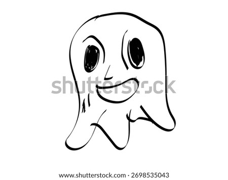 A spooky yet charming digital illustration of a Halloween ghost floating in a misty night atmosphere. The artwork combines eerie tones and soft lighting to create a balance between fear and fun 2