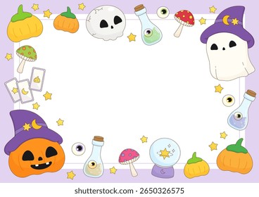 spooky yet cute of celebrating party for halloween season theme frame, vector illustration
