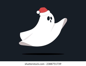 A spooky yet cute Ghost of Christmas Past wearing a Santa hat, a xmas Carol character