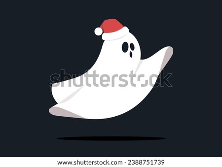 A spooky yet cute Ghost of Christmas Past wearing a Santa hat, a xmas Carol character