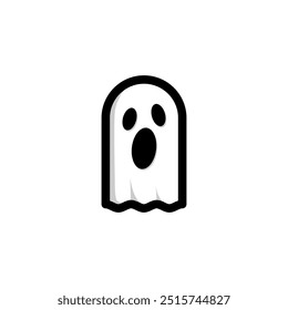 A spooky yet playful vector illustration of a white ghost, perfect for Halloween-themed designs. The ghost features a classic floating shape with a slightly eerie but friendly expression, making it id