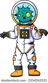 Spooky zombie astronaut cartoon character on white background of illustration