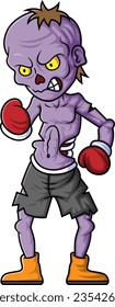 Spooky zombie boxer cartoon character on white background of illustration