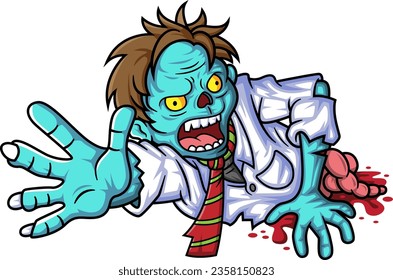 Spooky zombie businessman cartoon character on white background of illustration