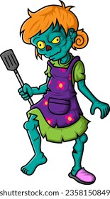 Spooky zombie cooking cartoon character on white background of illustration