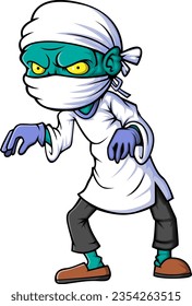 Spooky zombie doctor cartoon character on white background of illustration