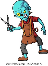 Spooky zombie dressmaker cartoon character on white background of illustration