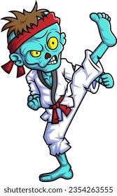 Spooky zombie fighter cartoon character on white background of illustration