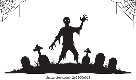 Spooky Zombie Graveyard Silhouette Illustration