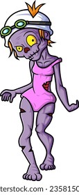 Spooky zombie gym cartoon character on white background of illustration