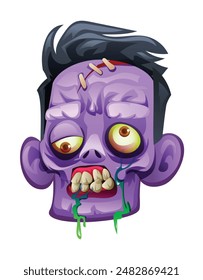 Spooky zombie head cartoon illustration. Halloween vector isolated on white background