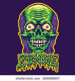 Spooky Zombie Head and Text Vector illustrations for your work Logo, mascot merchandise t-shirt, stickers and Label designs, poster, greeting cards advertising business company or brands.