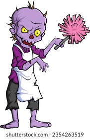 Spooky zombie housekeeper cartoon character on white background of illustration