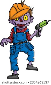 Spooky zombie mechanic cartoon character on white background of illustration