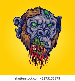 Spooky zombie monster monkey head logo illustrations vector for your work logo, merchandise t-shirt, stickers and label designs, poster, greeting cards advertising business company or brands