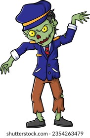 Spooky zombie pilot cartoon character on white background of illustration