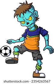 Spooky zombie soccer player cartoon character on white background of illustration