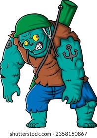 Spooky zombie soldier cartoon character on white background of illustration