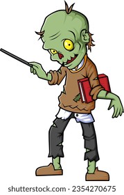 Spooky zombie teacher cartoon character on white background of illustration