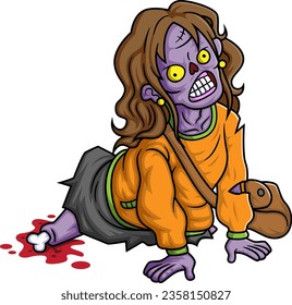 Spooky zombie teenage cartoon character on white background of illustration
