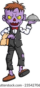 Spooky zombie waiters cartoon character on white background of illustration
