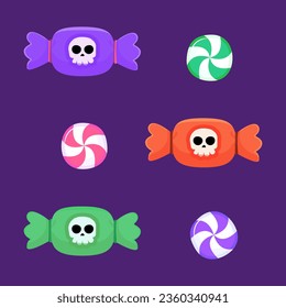 Spooky-Sweet Halloween Candy Set : The set collection of Halloween candies collection and skull-wrapped candies. Explore the colorful and festive elements in this twirl and round candy  set.