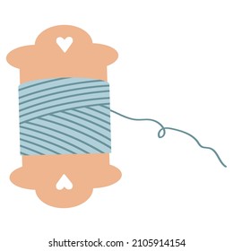 A spool of blue threads. Cute doodle sewing tool. Isolated on white.