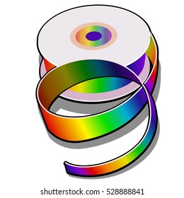 Spool of colored ribbon isolated on white background. Vector illustration.
