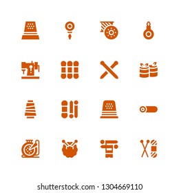 spool icon set. Collection of 16 filled spool icons included Knit, Knitting, Embroidery, Roll, Thimble, Thread, Rolls, Knitting neddles, Sewing machine, Threader, Bobbin