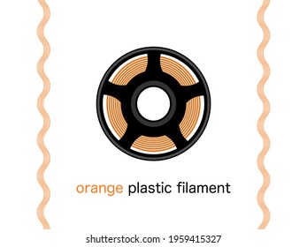 Spool of orange plastic filament for 3D printing vector isolated on white background