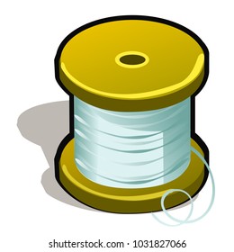 Spool of polymeric tape or thread isolated on white background. Vector cartoon close-up illustration.