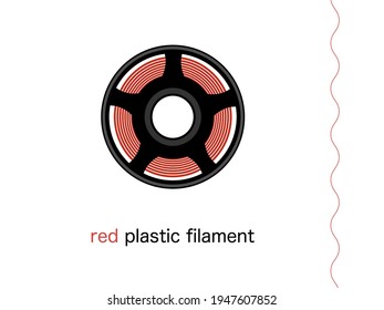 Spool of red plastic filament for 3D printing vector isolated on white background