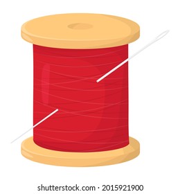 Spool of red thread isolated on white. Vector illustration