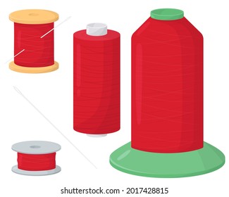Spool of red thread isolated on white. Vector illustration