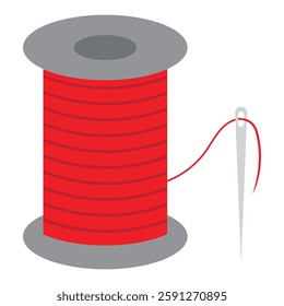 Spool of red thread and sewing needle vector illustration