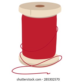 Spool of red thread for sewing vector illustration. Thread spool.  Reel of thread