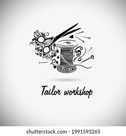 Spool of thread abstract. Tailor workshop. Vector illustration