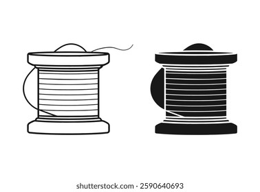 Spool Thread Black and white vector illustration on White Background